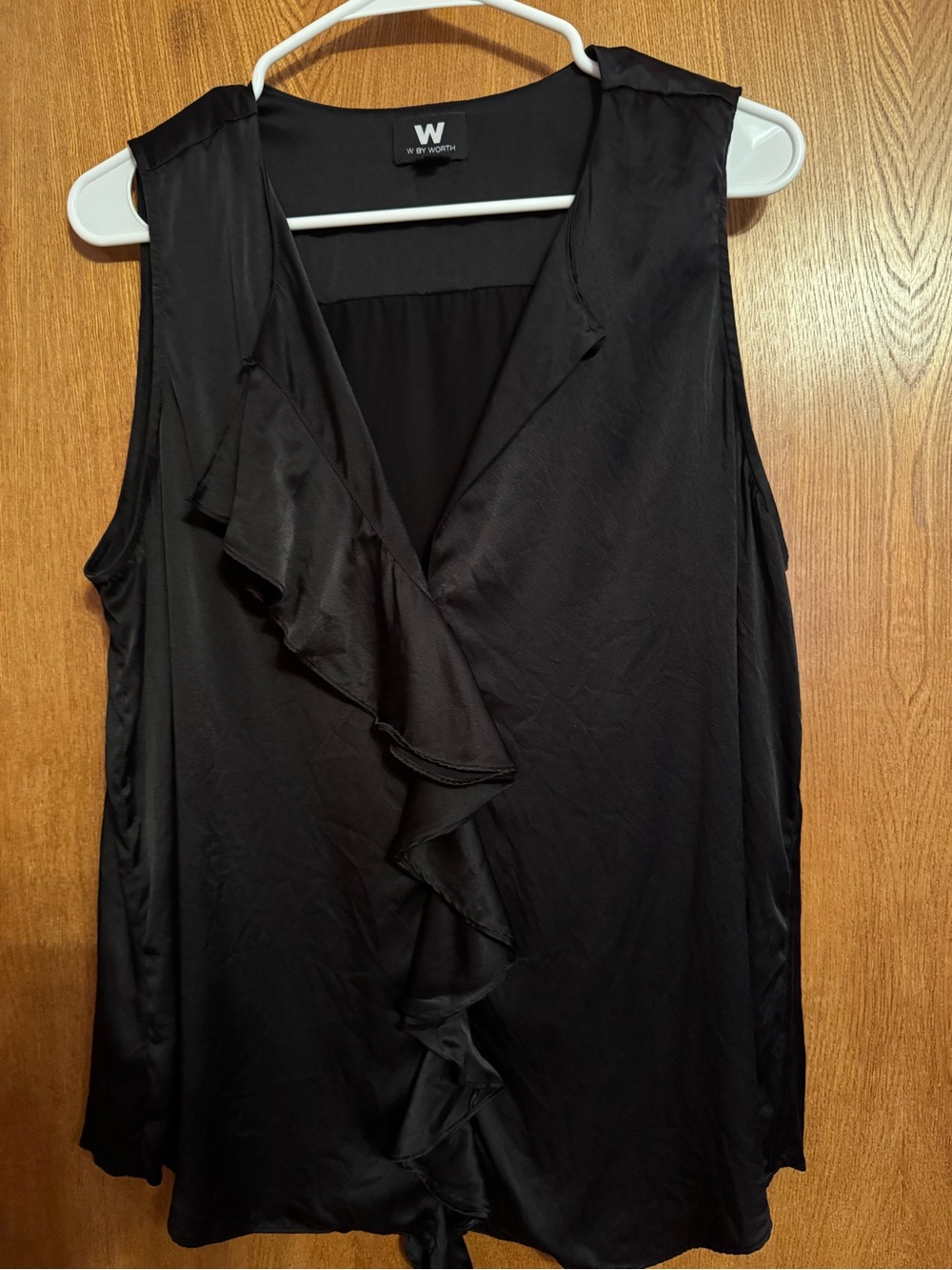 W by Worth Black Ruffle-Front Sleeveless Blouse 100% Silk